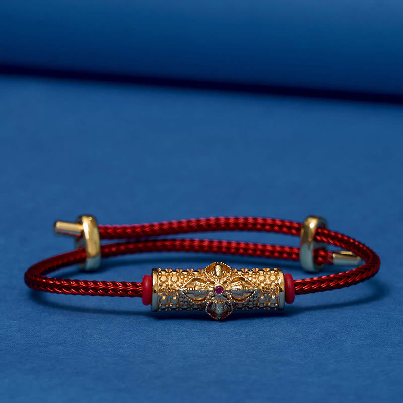 Handcrafted Copper Buddha Flower Adjustable Red String Bracelet