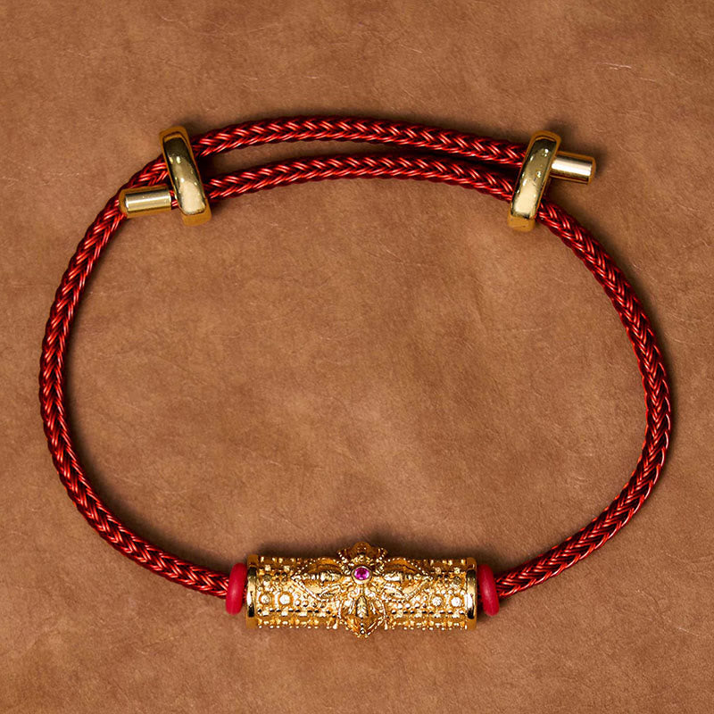 Handcrafted Copper Buddha Flower Adjustable Red String Bracelet