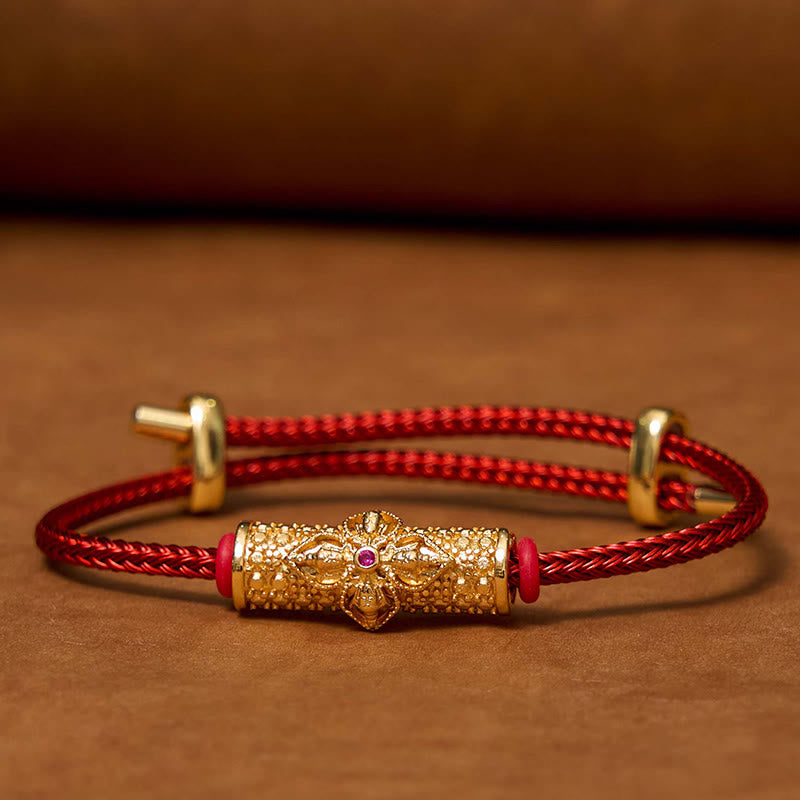 Handcrafted Copper Buddha Flower Adjustable Red String Bracelet