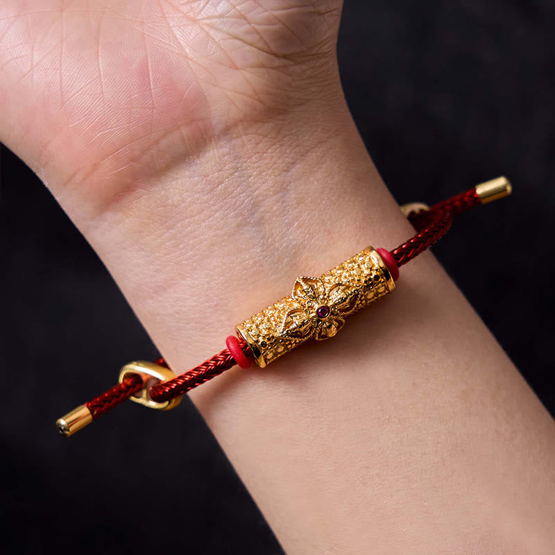 Handcrafted Copper Buddha Flower Adjustable Red String Bracelet