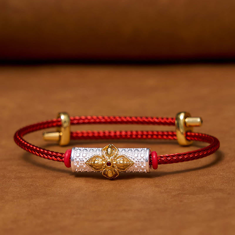 Handcrafted Copper Buddha Flower Adjustable Red String Bracelet