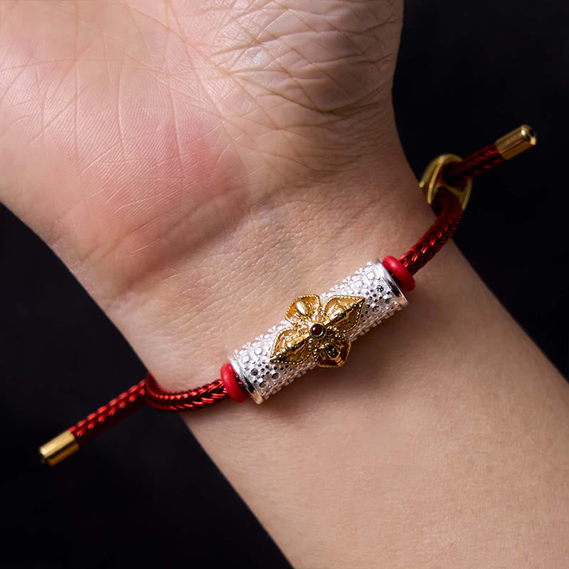 Handcrafted Copper Buddha Flower Adjustable Red String Bracelet