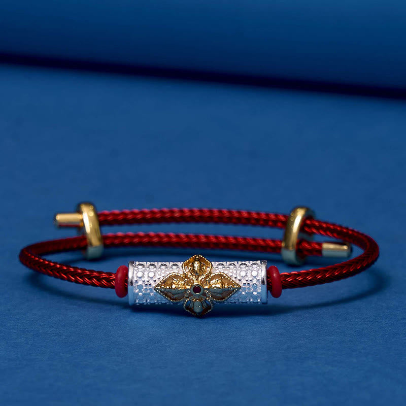 Handcrafted Copper Buddha Flower Adjustable Red String Bracelet