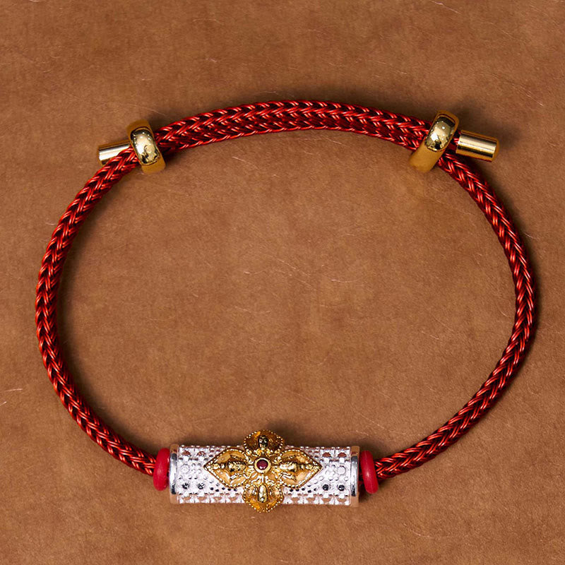 Handcrafted Copper Buddha Flower Adjustable Red String Bracelet
