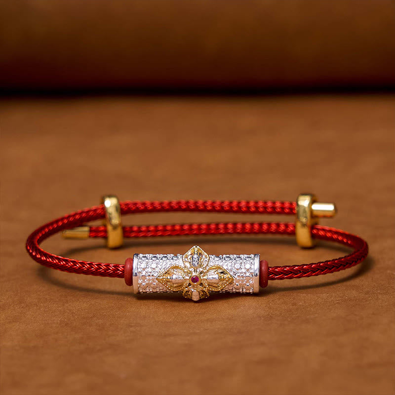 Handcrafted Copper Buddha Flower Adjustable Red String Bracelet