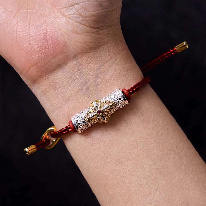Handcrafted Copper Buddha Flower Adjustable Red String Bracelet