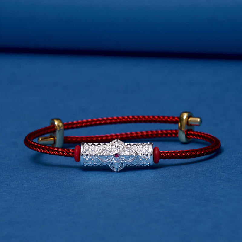 Handcrafted Copper Buddha Flower Adjustable Red String Bracelet