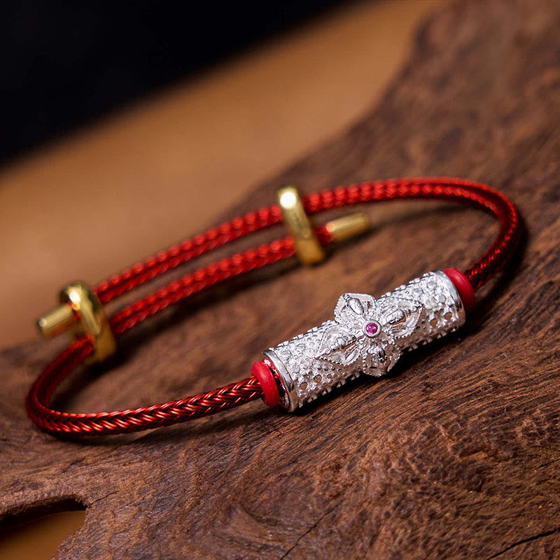 Handcrafted Copper Buddha Flower Adjustable Red String Bracelet
