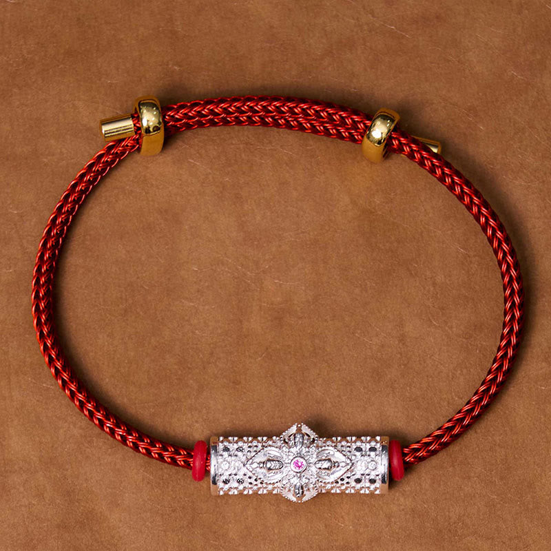 Handcrafted Copper Buddha Flower Adjustable Red String Bracelet