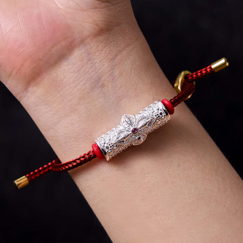 Handcrafted Copper Buddha Flower Adjustable Red String Bracelet