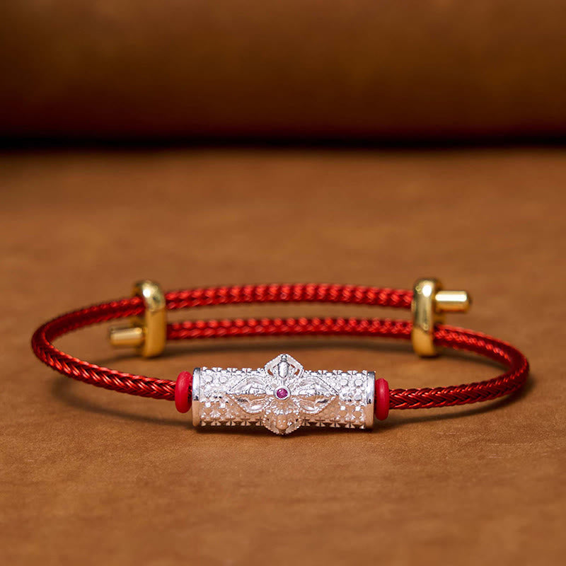 Handcrafted Copper Buddha Flower Adjustable Red String Bracelet