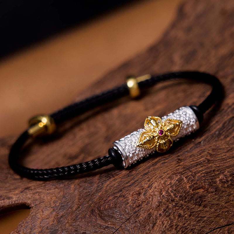 Handcrafted Copper Buddha Flower Adjustable Red String Bracelet