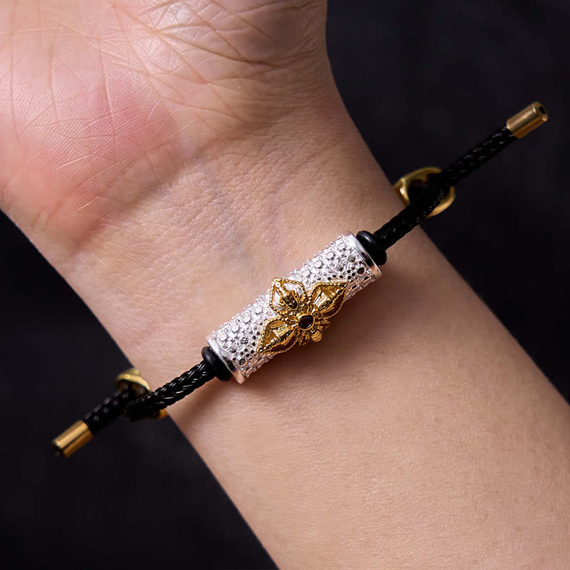 Handcrafted Copper Buddha Flower Adjustable Red String Bracelet