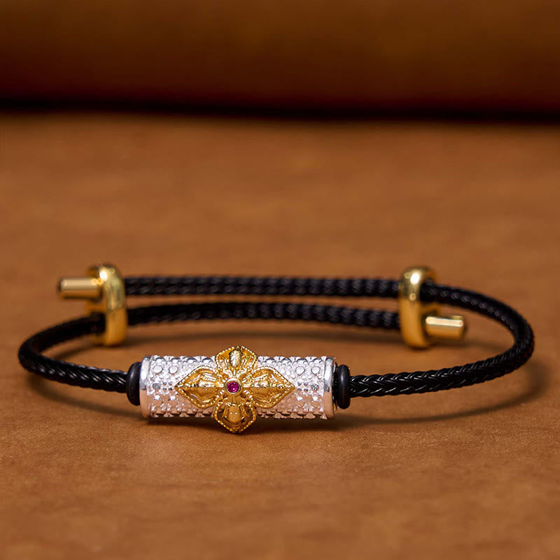 Handcrafted Copper Buddha Flower Adjustable Red String Bracelet
