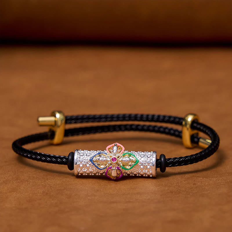 Handcrafted Copper Buddha Flower Adjustable Red String Bracelet