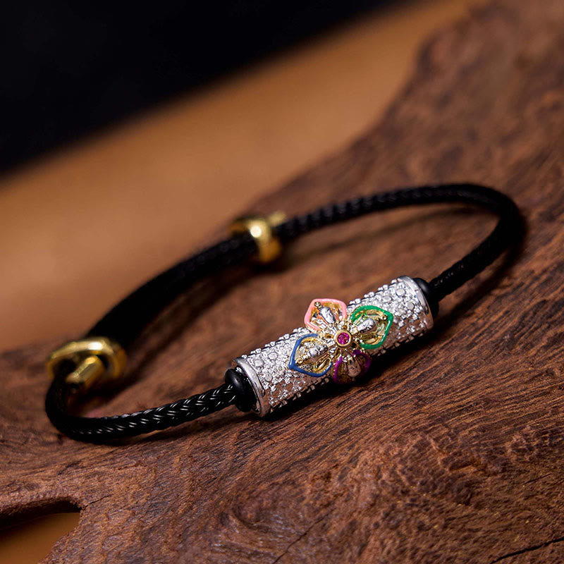 Handcrafted Copper Buddha Flower Adjustable Red String Bracelet