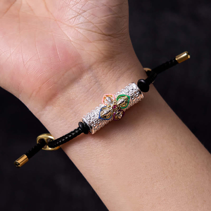 Handcrafted Copper Buddha Flower Adjustable Red String Bracelet