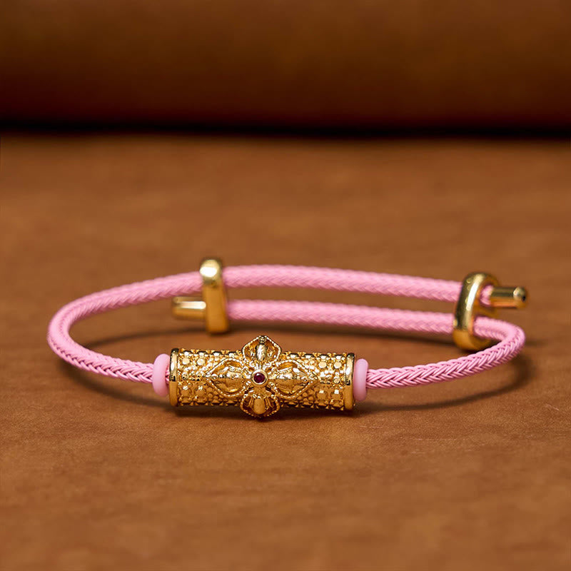 Handcrafted Copper Buddha Flower Adjustable Red String Bracelet