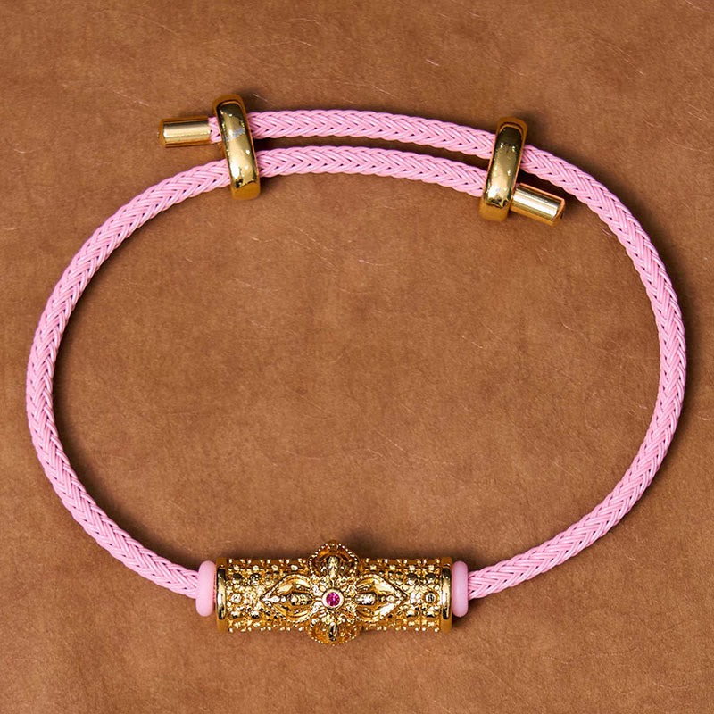 Handcrafted Copper Buddha Flower Adjustable Red String Bracelet