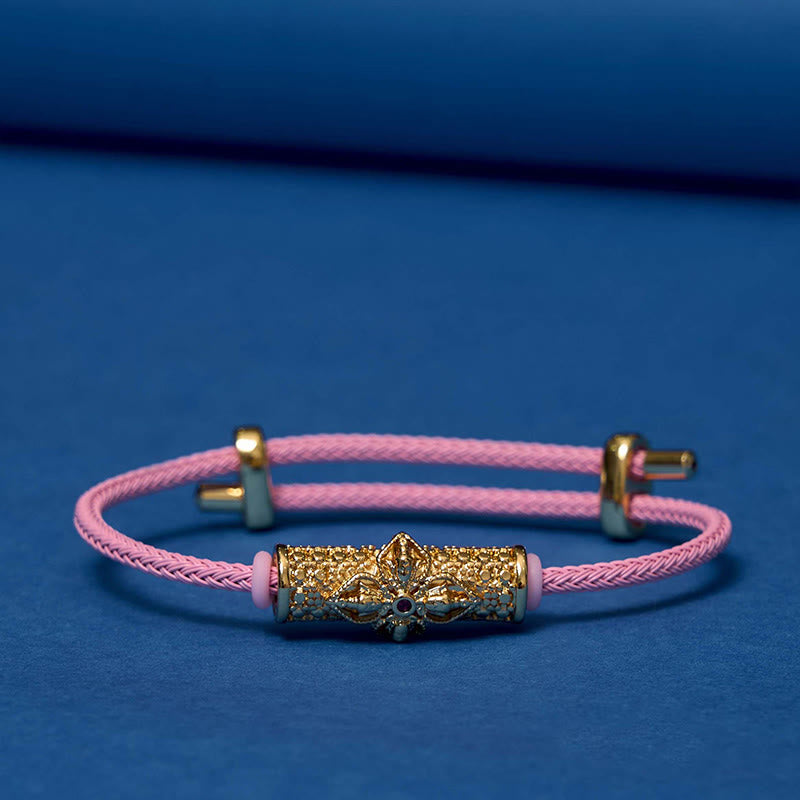 Handcrafted Copper Buddha Flower Adjustable Red String Bracelet