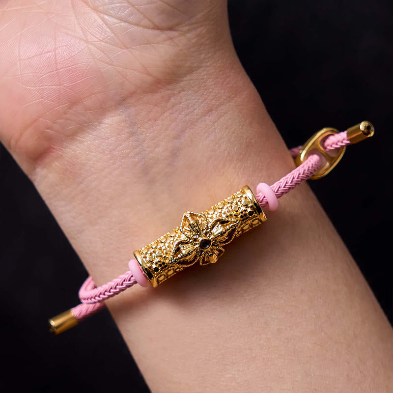 Handcrafted Copper Buddha Flower Adjustable Red String Bracelet