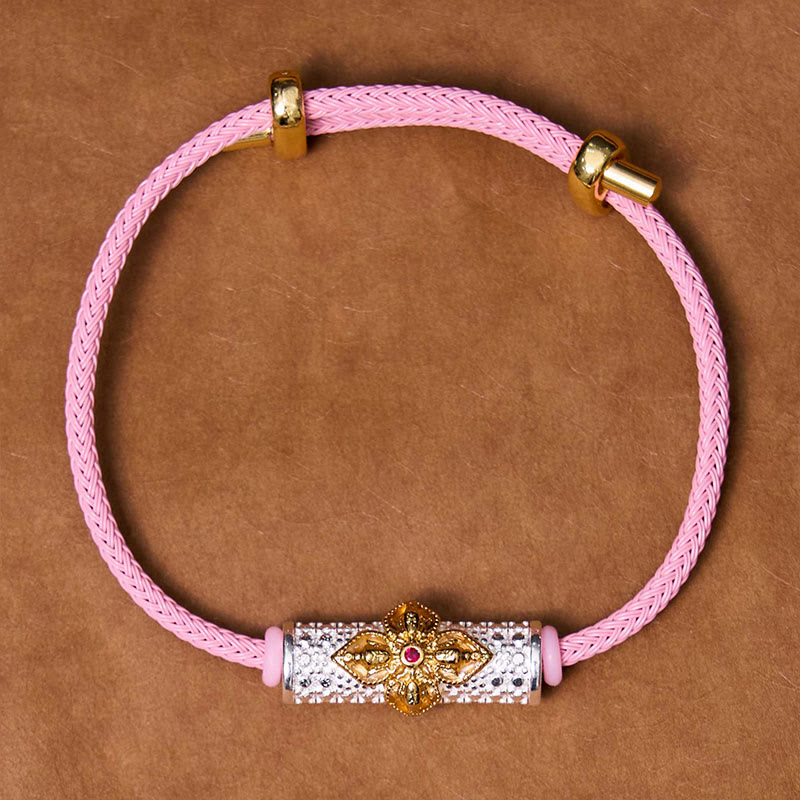 Handcrafted Copper Buddha Flower Adjustable Red String Bracelet