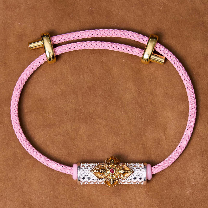 Handcrafted Copper Buddha Flower Adjustable Red String Bracelet