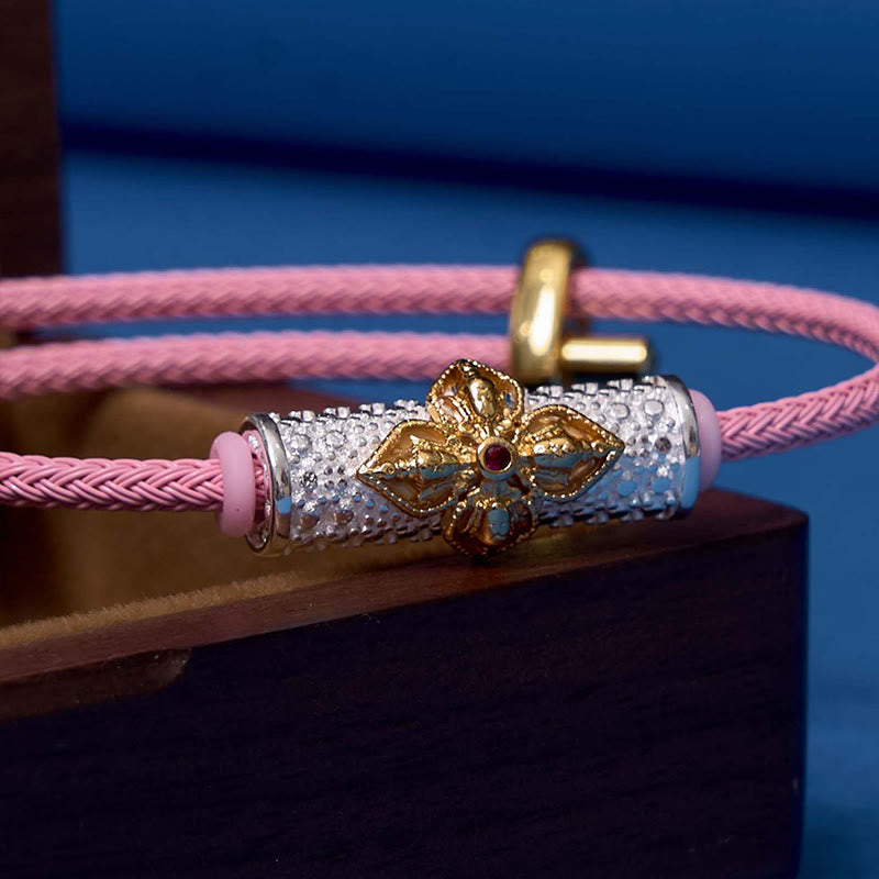 Handcrafted Copper Buddha Flower Adjustable Red String Bracelet