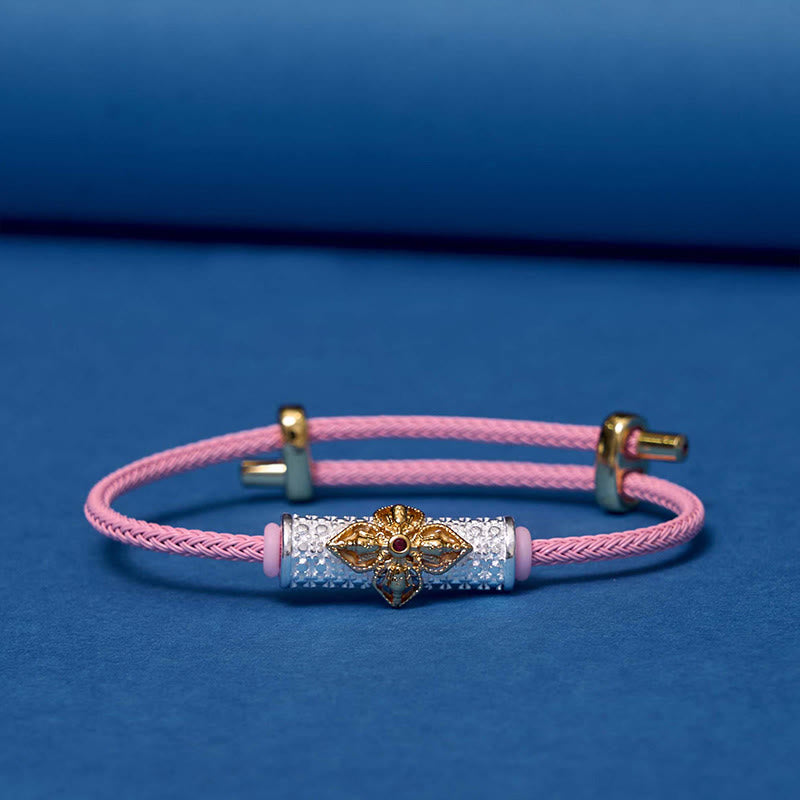 Handcrafted Copper Buddha Flower Adjustable Red String Bracelet