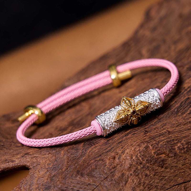 Handcrafted Copper Buddha Flower Adjustable Red String Bracelet