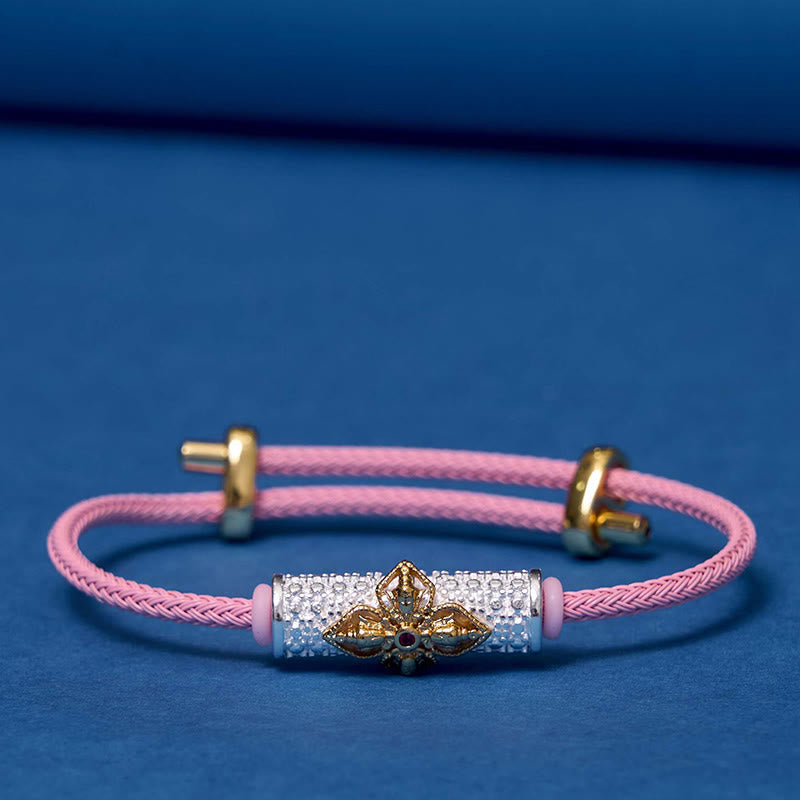 Handcrafted Copper Buddha Flower Adjustable Red String Bracelet