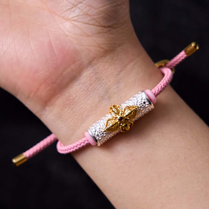 Handcrafted Copper Buddha Flower Adjustable Red String Bracelet