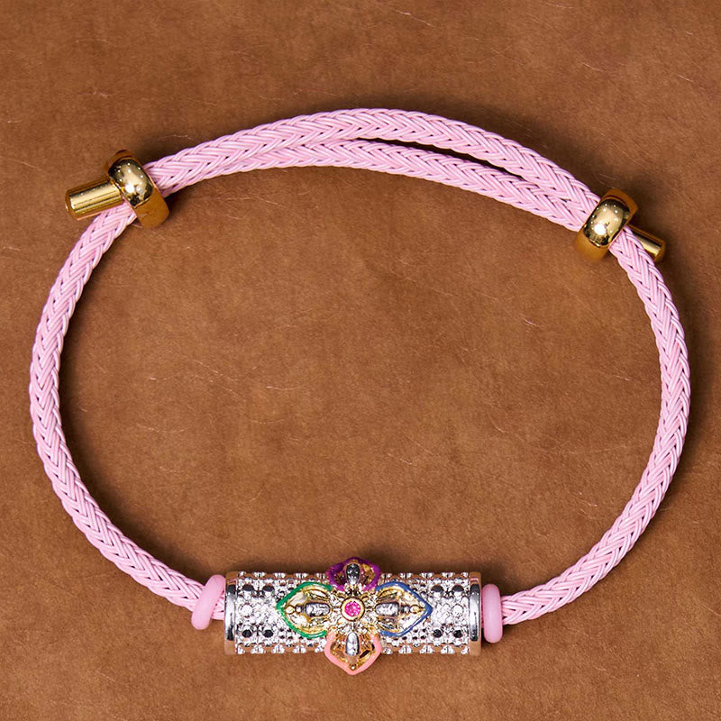 Handcrafted Copper Buddha Flower Adjustable Red String Bracelet