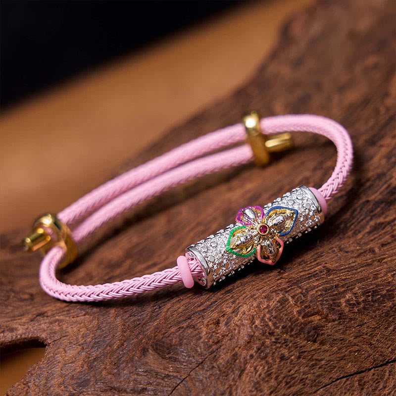 Handcrafted Copper Buddha Flower Adjustable Red String Bracelet