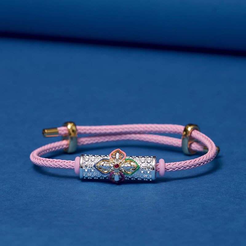 Handcrafted Copper Buddha Flower Adjustable Red String Bracelet