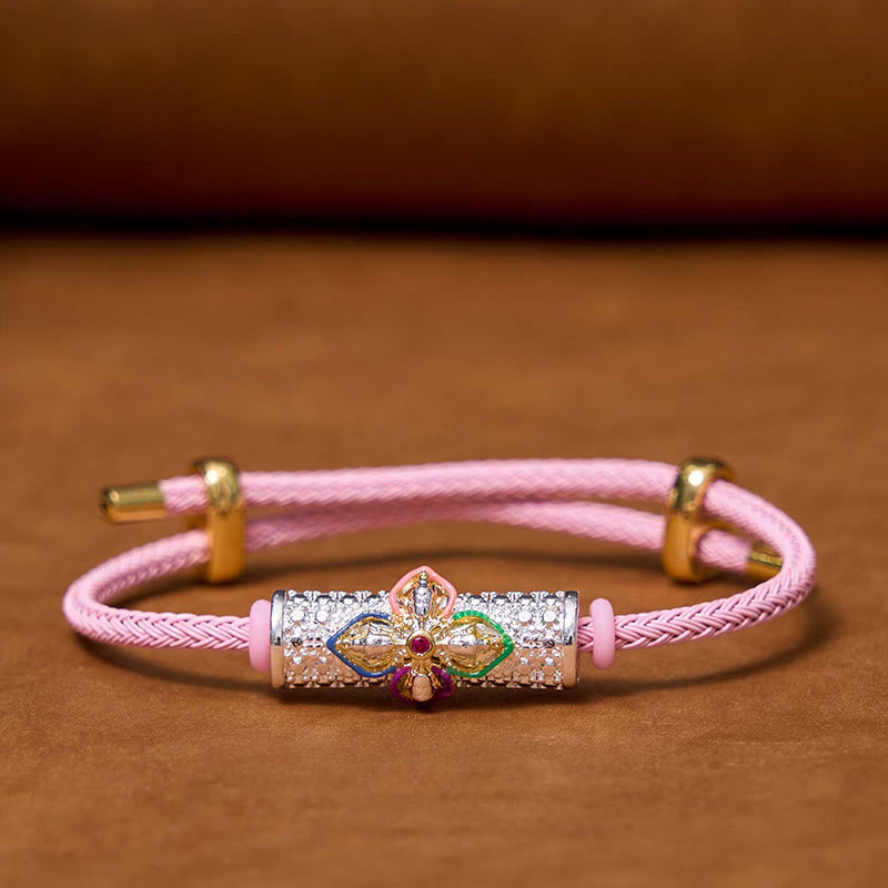 Handcrafted Copper Buddha Flower Adjustable Red String Bracelet