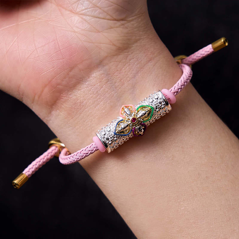 Handcrafted Copper Buddha Flower Adjustable Red String Bracelet