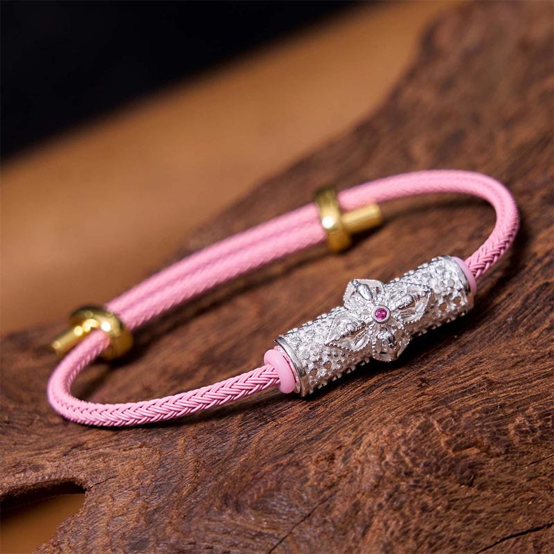 Handcrafted Copper Buddha Flower Adjustable Red String Bracelet