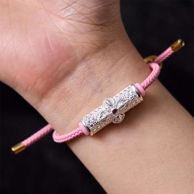 Handcrafted Copper Buddha Flower Adjustable Red String Bracelet