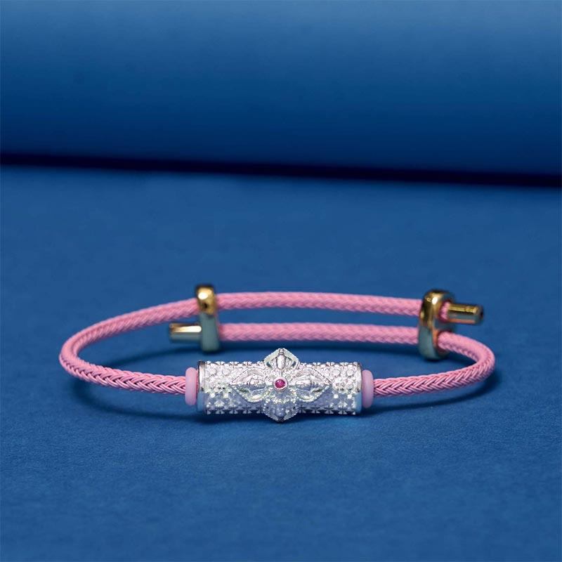 Handcrafted Copper Buddha Flower Adjustable Red String Bracelet