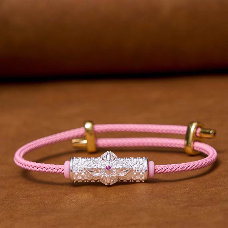 Handcrafted Copper Buddha Flower Adjustable Red String Bracelet