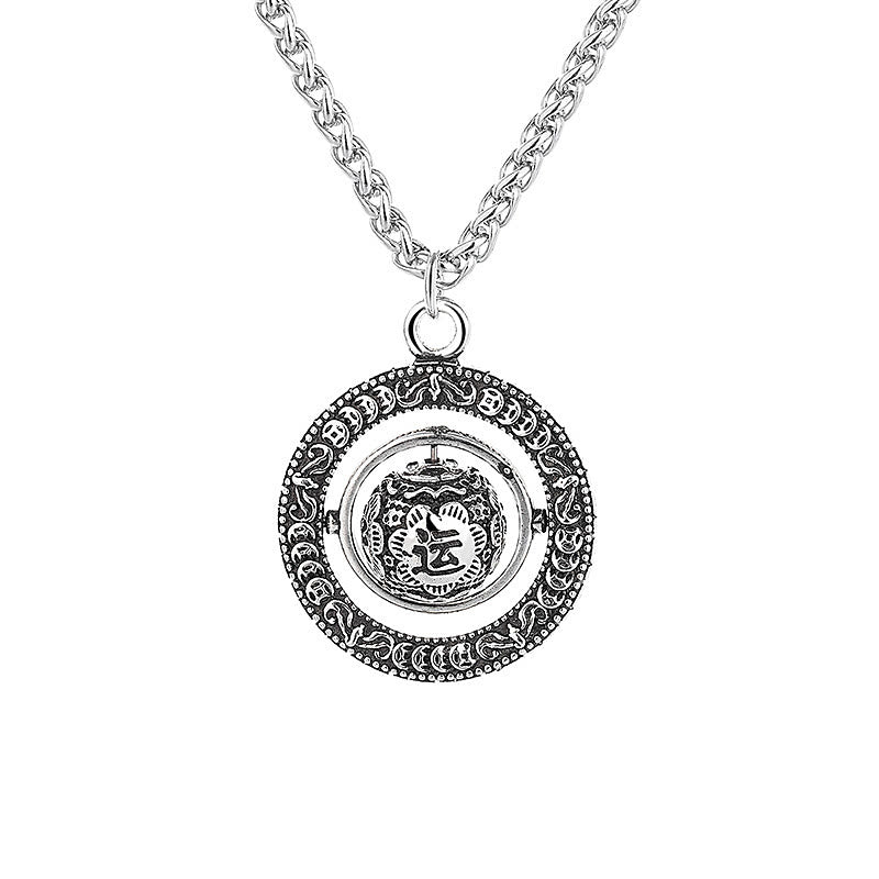 One's Luck Improves Design Pattern Copper Rotatable Necklace Pendant