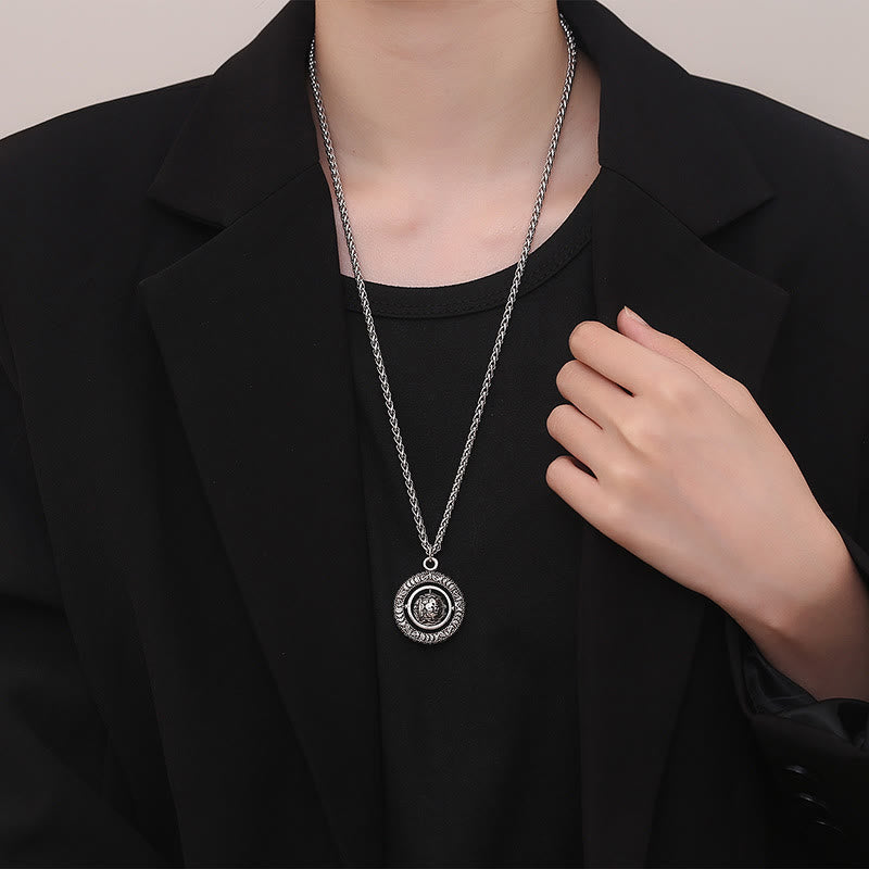 One's Luck Improves Design Pattern Copper Rotatable Necklace Pendant