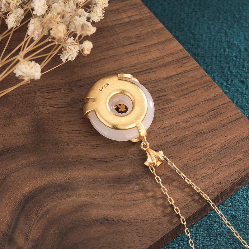 White Jade Peace Buckle Mountains And Sea Luck Necklace Pendant