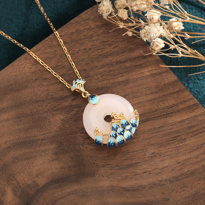 White Jade Peace Buckle Mountains And Sea Luck Necklace Pendant