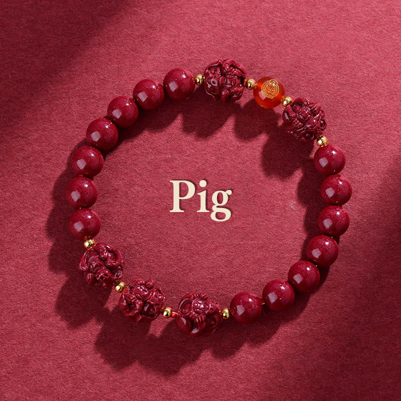 Chinese Zodiac Cinnabar Keep Away Evil Spirits Blessing Bracelet