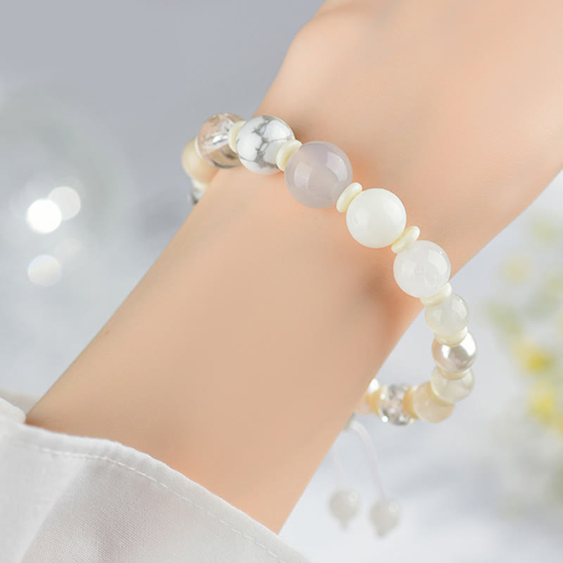 White Agate Pearl 18 Beads Balance Luck Bracelet
