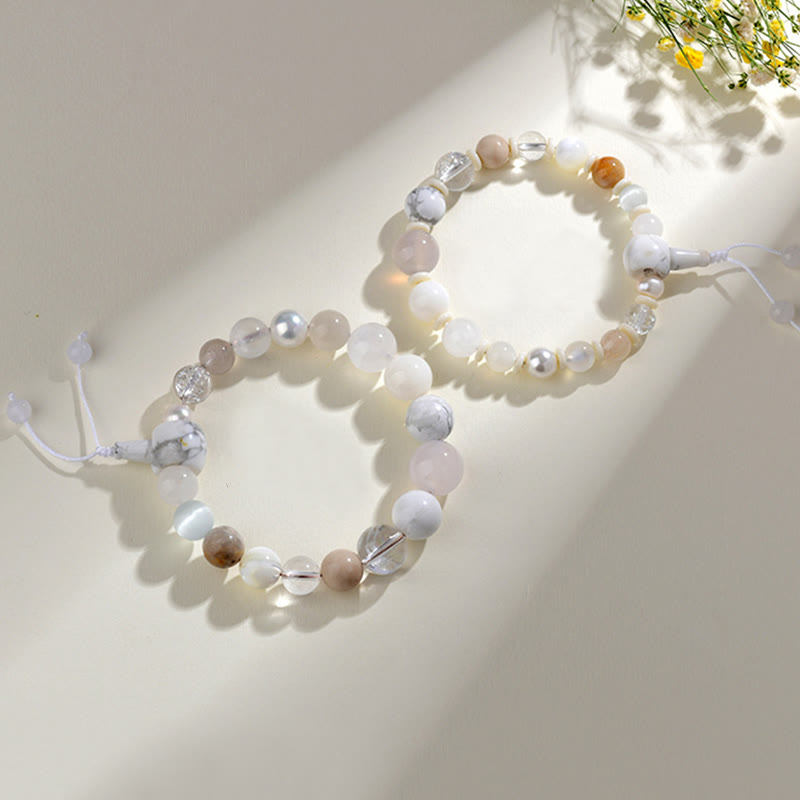 White Agate Pearl 18 Beads Balance Luck Bracelet