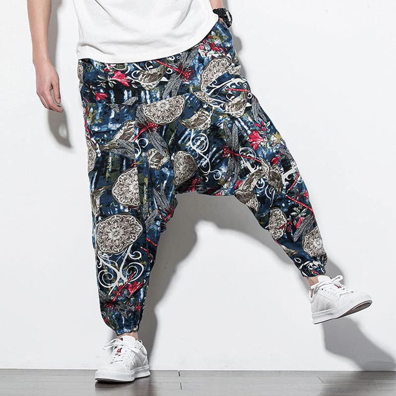 Cotton Relaxed Dragonfly Print Meditation Harem Pants