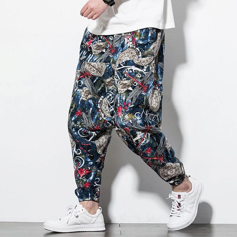 Cotton Relaxed Dragonfly Print Meditation Harem Pants